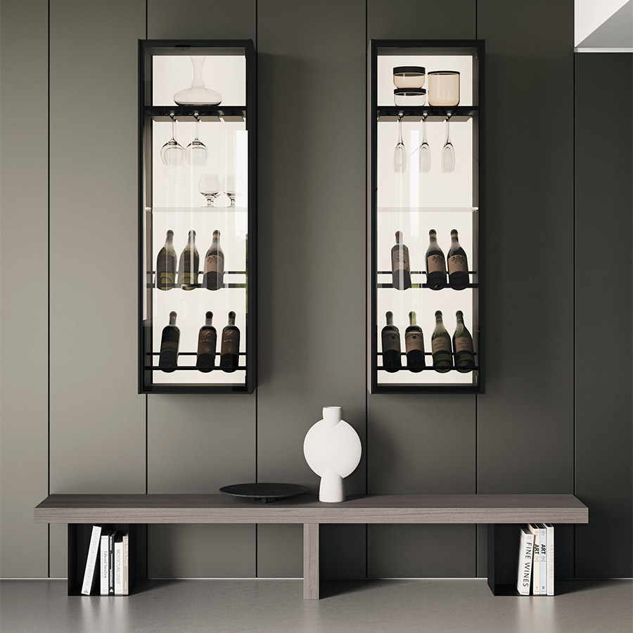 cave à vin avec banc en dessous